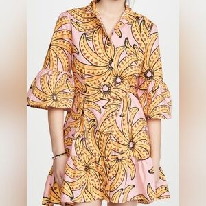 FARM Rio Pink and Yellow Floral Print Tiered Dress